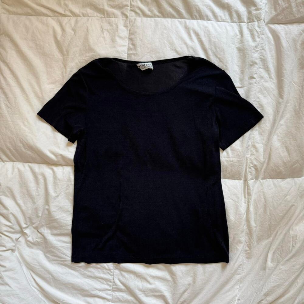 Vintage black basic slinky shirt western connection women’s med classic gothic‎